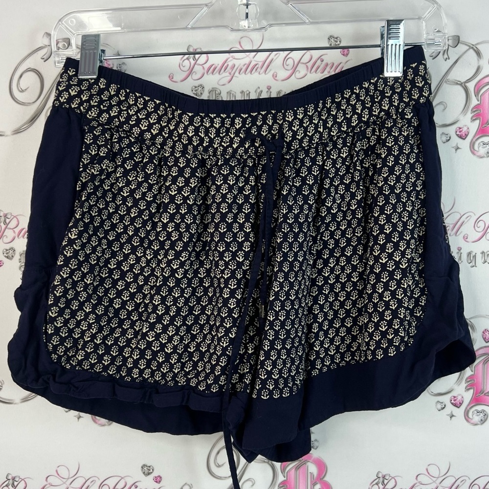 Zara shorts floral flowers blue Navy white Cream Patterned Shorts tie up waist